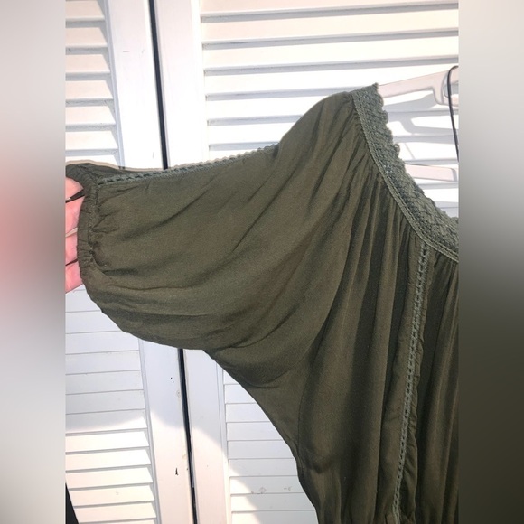 Pinky Olive Green Boho crochet Blouse Women’s Medium - Picture 3 of 6